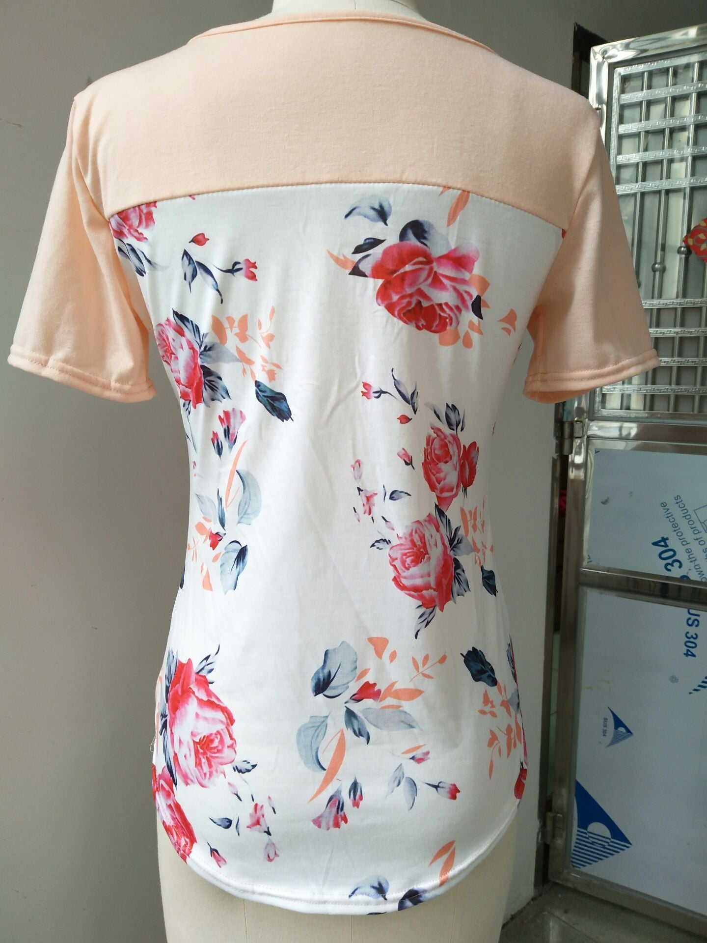 Women's Printed Patchwork Short Sleeved Loose Fitting