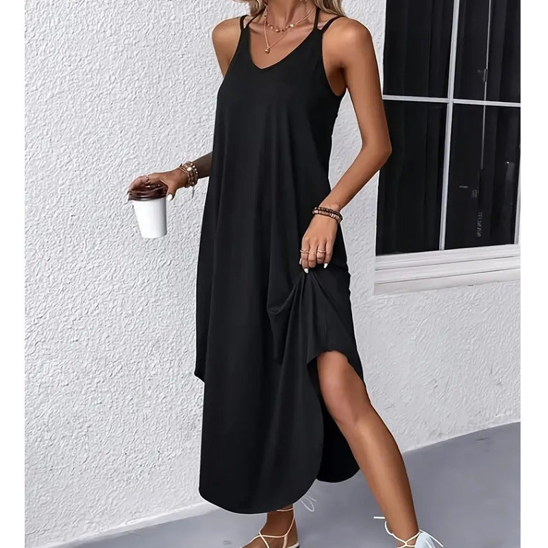 Women's Halter Lace-up Solid Color Loose Dress