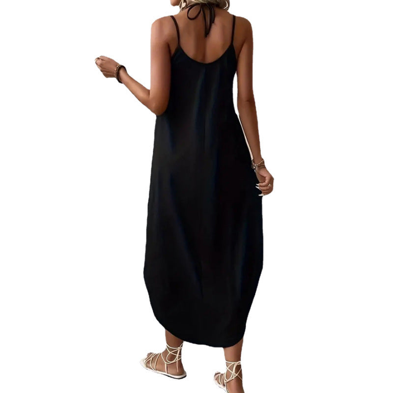 Women's Halter Lace-up Solid Color Loose Dress