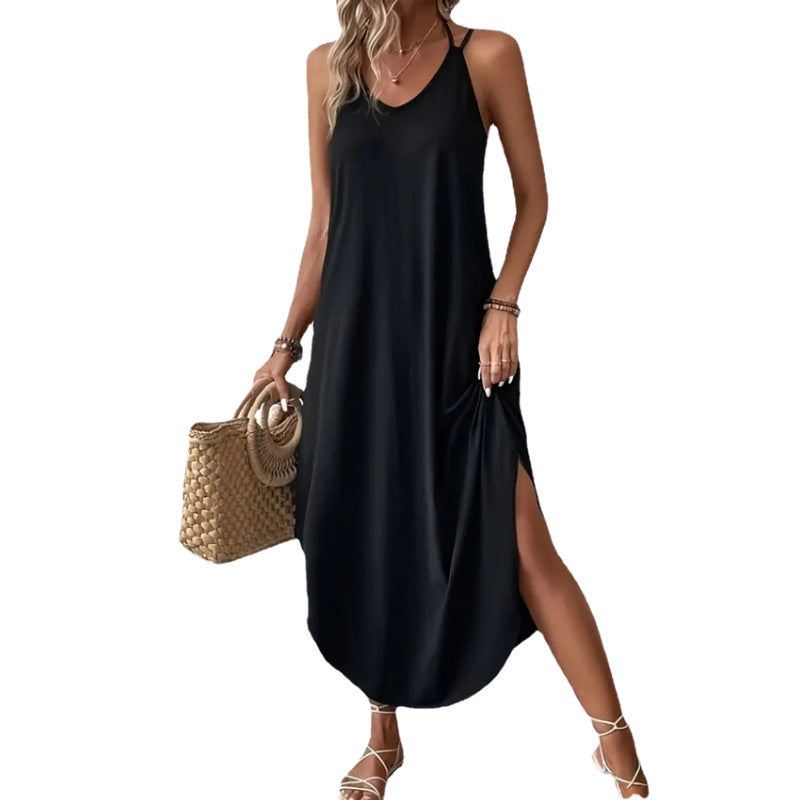 Women's Halter Lace-up Solid Color Loose Dress