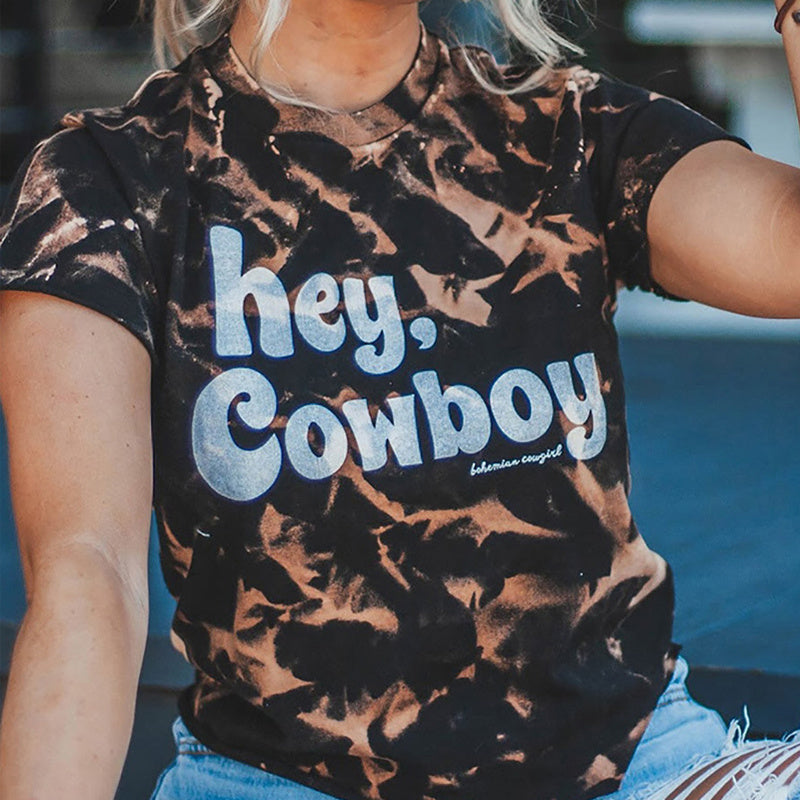 European And American Western Style Letter Print Short-sleeve T-shirt Summer Regular Round Neck Top