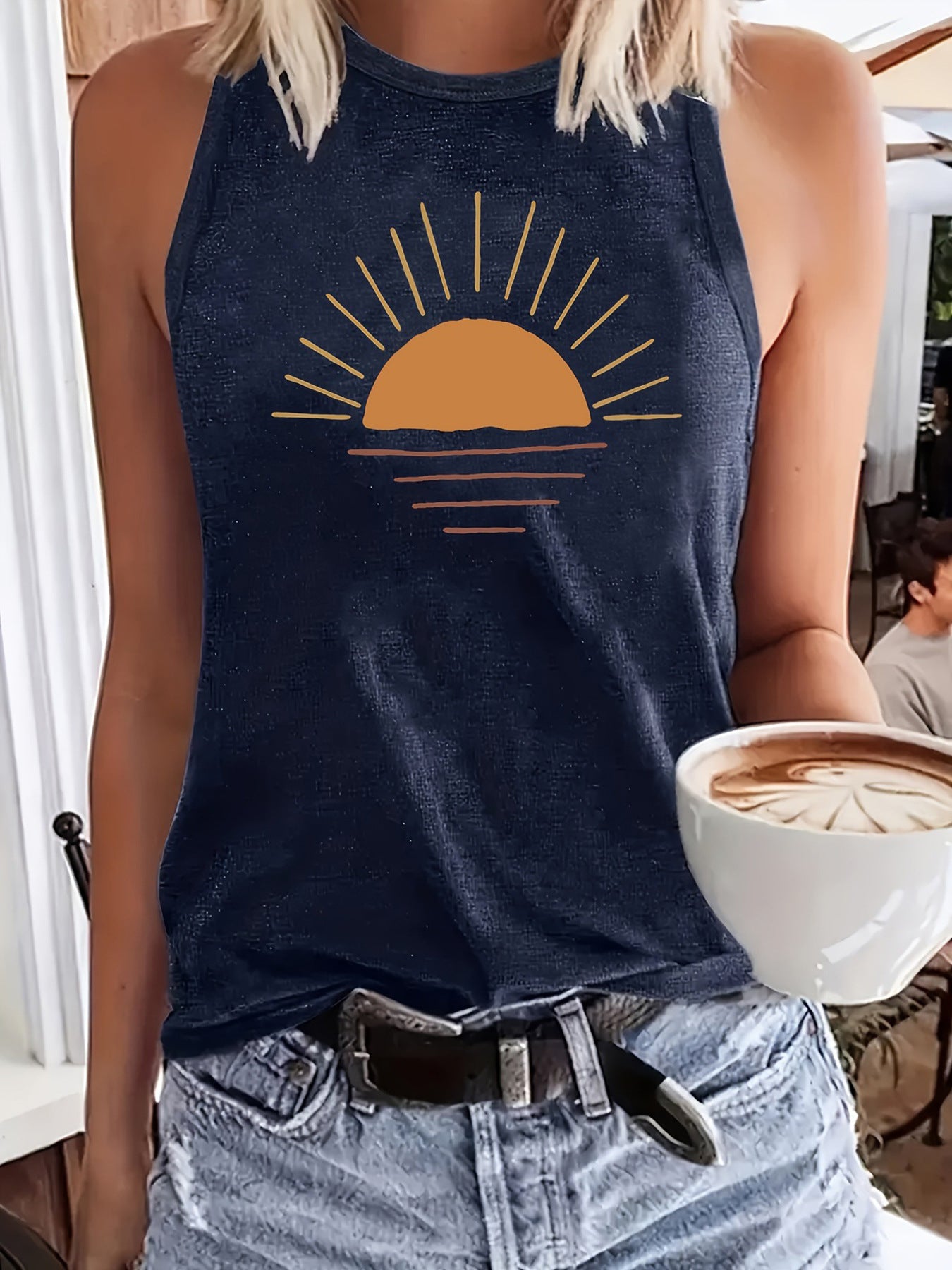 Sunrise Printed Round Neck Vest Spring And Summer Casual Sleeveless