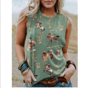 Women's Loose Sleeveless Vest T-shirt 3D Printing Stylish