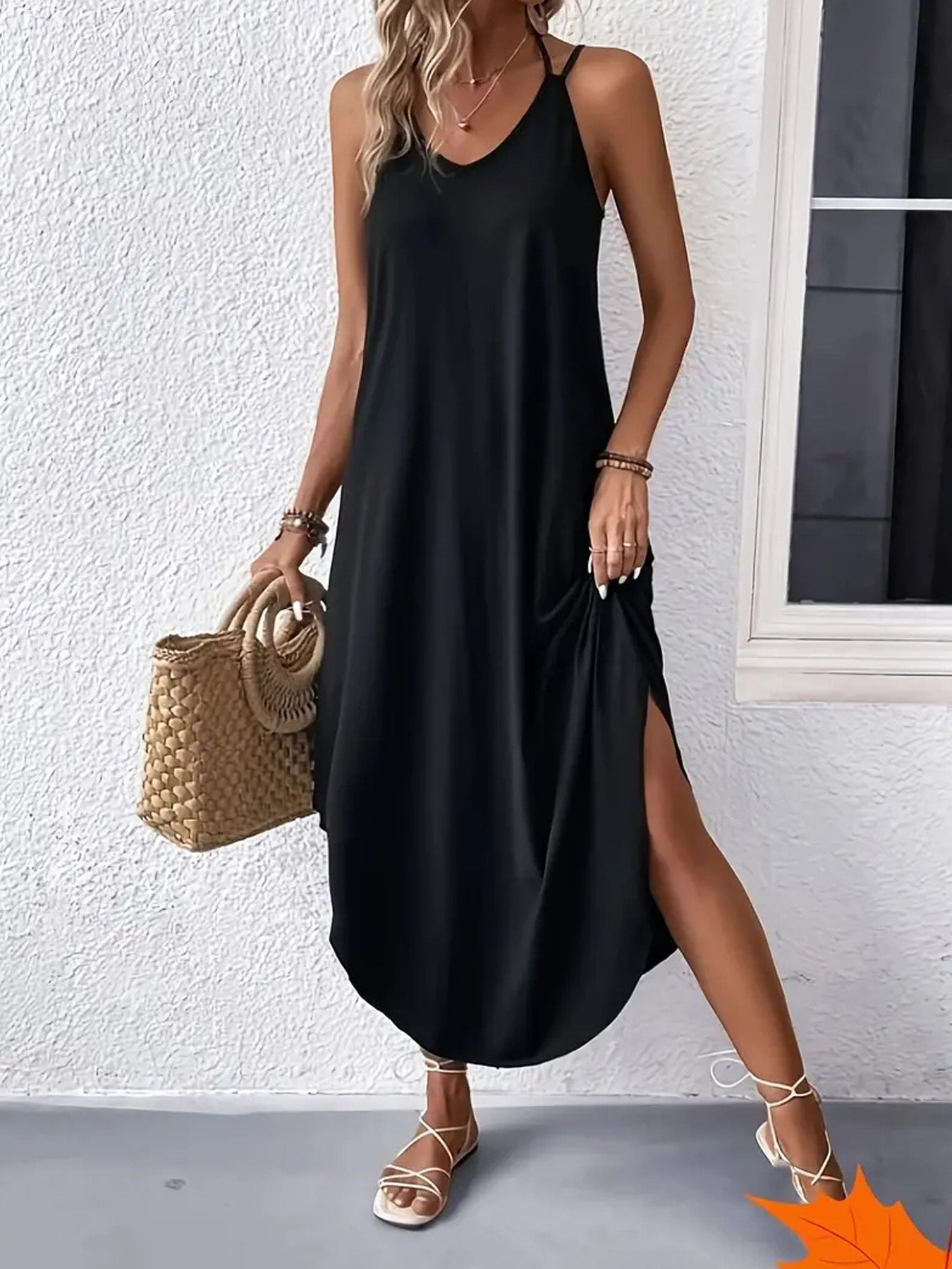 Women's Halter Lace-up Solid Color Loose Dress
