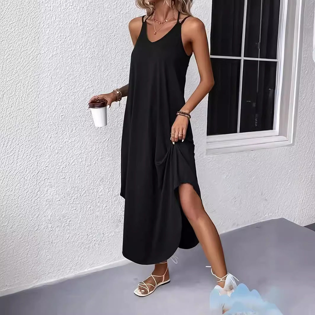 Women's Halter Lace-up Solid Color Loose Dress