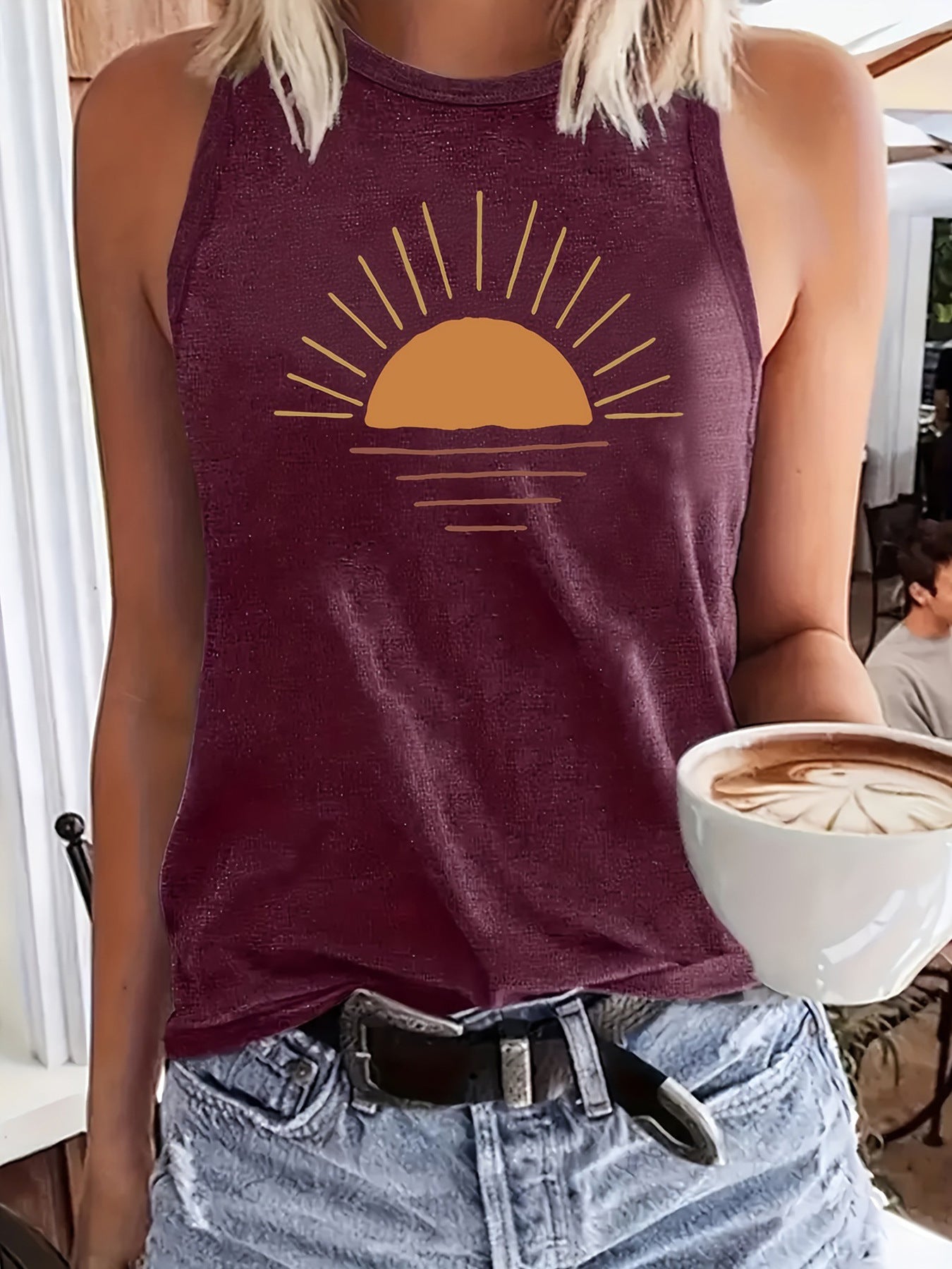 Sunrise Printed Round Neck Vest Spring And Summer Casual Sleeveless