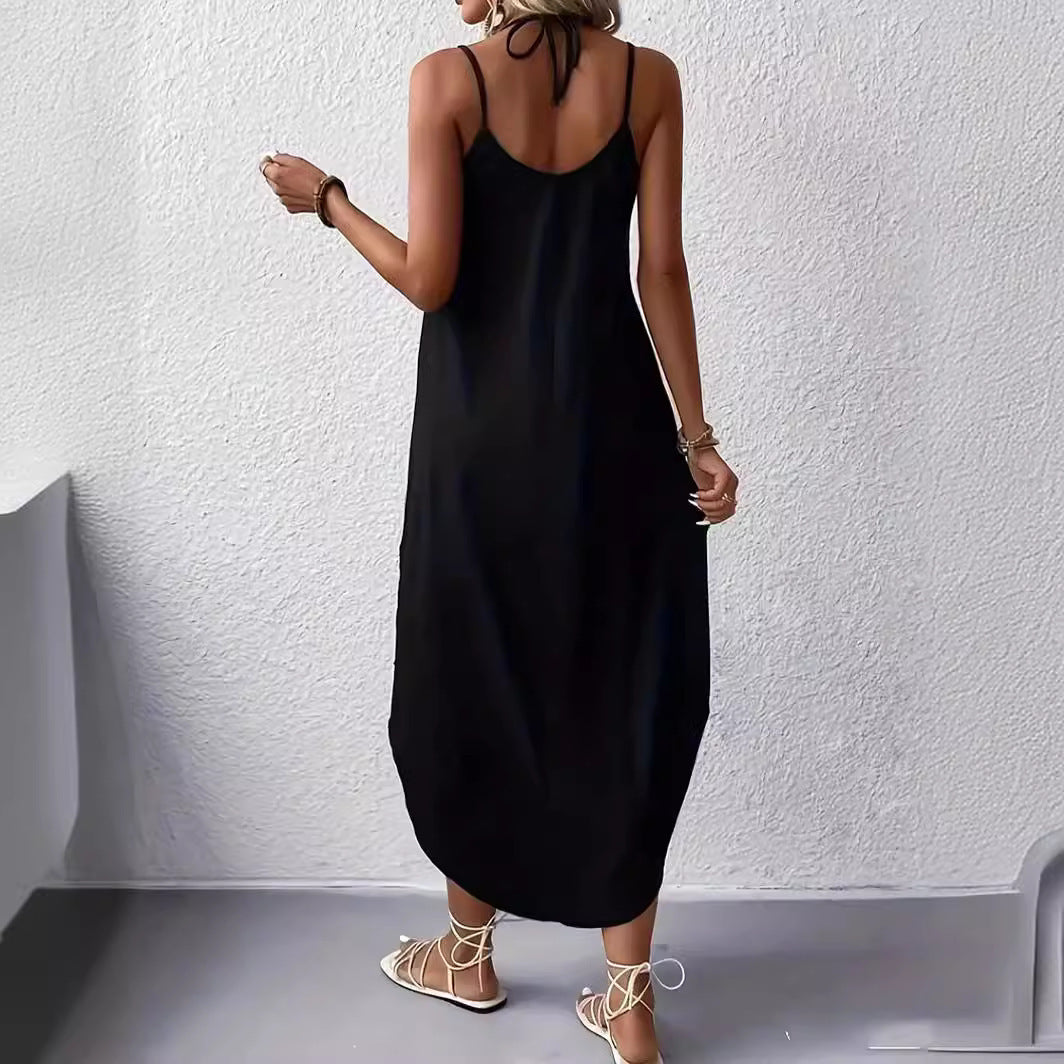 Women's Halter Lace-up Solid Color Loose Dress