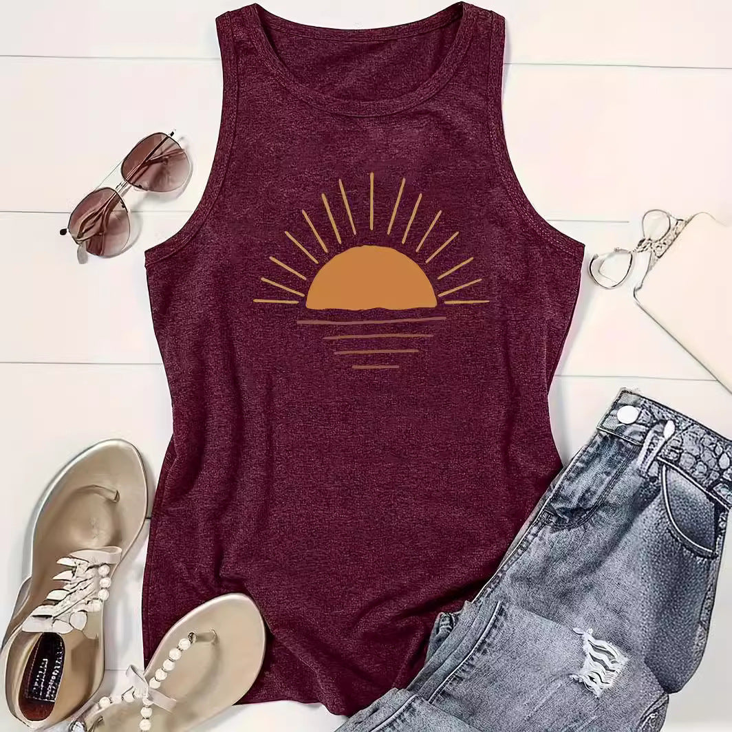 Sunrise Printed Round Neck Vest Spring And Summer Casual Sleeveless