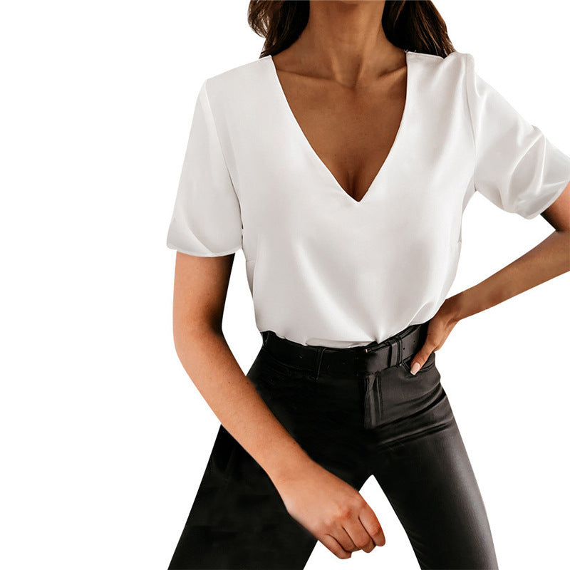 Women's Fashionable Temperament V-neck Lace Ruffled Short Sleeves Top