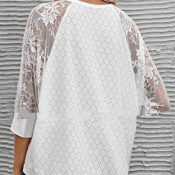 Fashion Lace Casual Women's Patchwork Round Neck Top