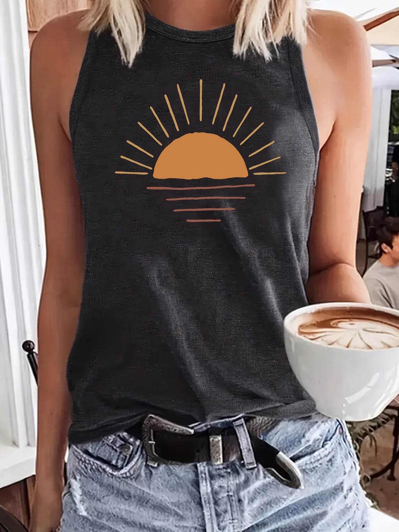 Sunrise Printed Round Neck Vest Spring And Summer Casual Sleeveless
