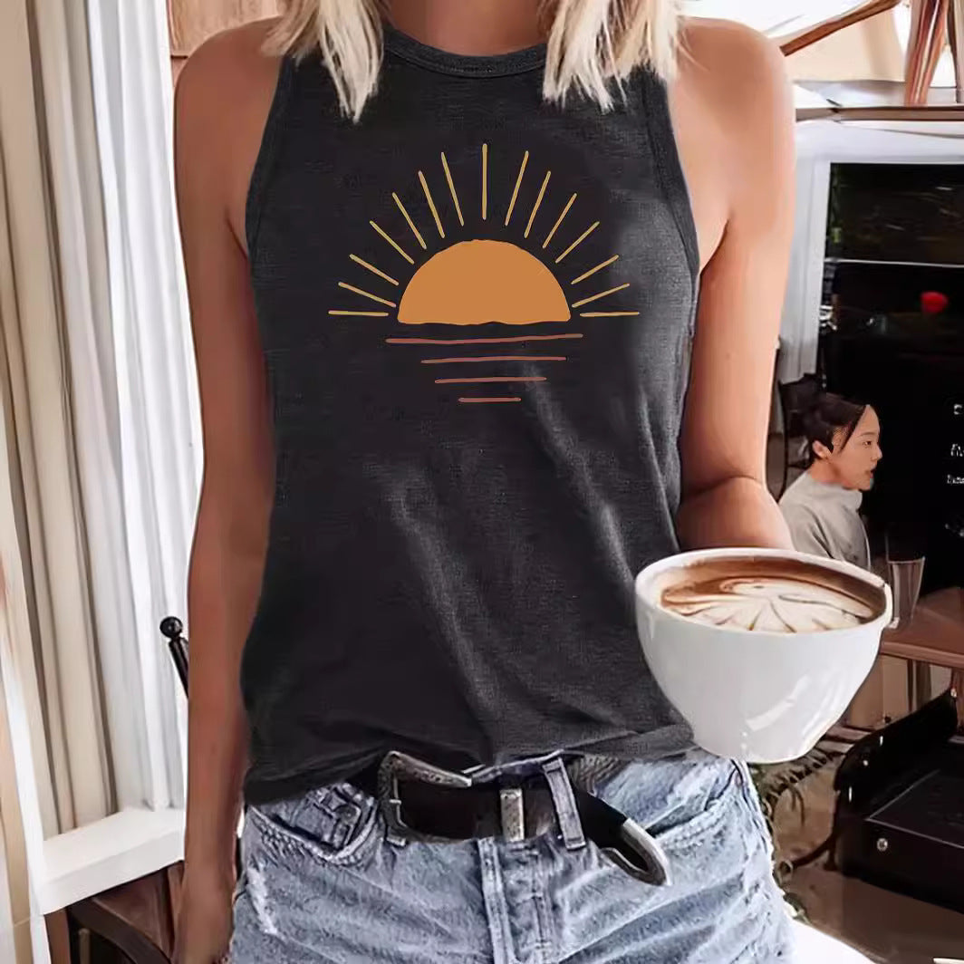 Sunrise Printed Round Neck Vest Spring And Summer Casual Sleeveless
