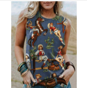Women's Loose Sleeveless Vest T-shirt 3D Printing Stylish