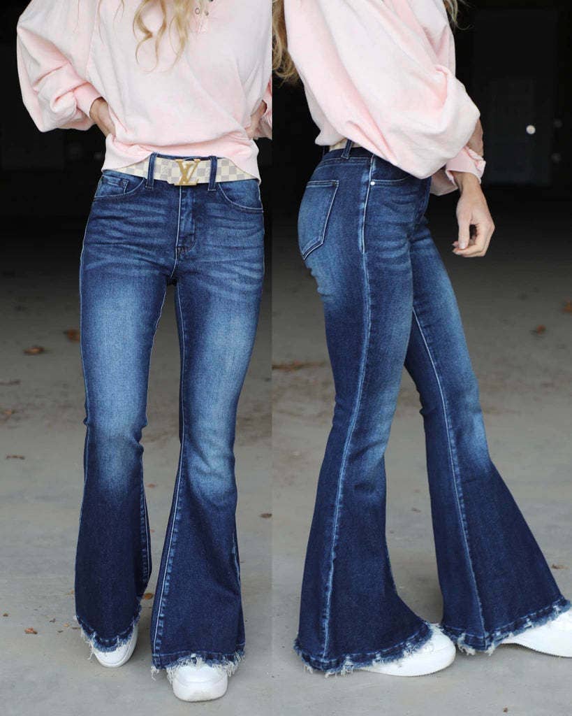 High-Rise Frayed Flared Jeans